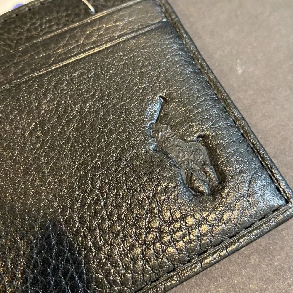 NWT Polo Ralph Lauren Men's Pebbled Leather Card Case Money Clip Gift Box Set